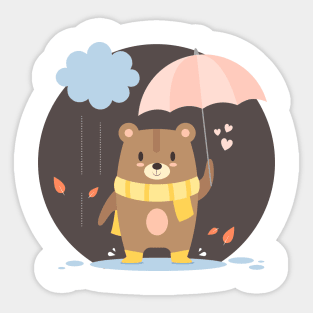 Lovely Bear In Rain Day Sticker